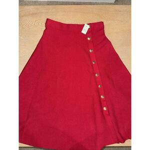 NWT Ann Taylor Button Detail Flare Sweater Skirt Gingham Red Women's Sz M